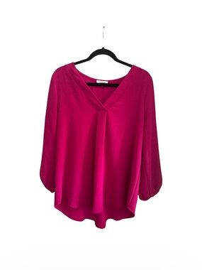 White Birch V-Neck Blouson Sleeve Top - Fuchsia